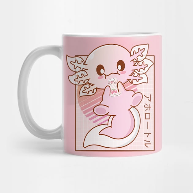 Kawaii Axolotl Strawberry Milk Shake Carton Japanese Anime by kevenwal